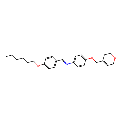 (E)-4-((3,6-dihydro-2H-pyran-4-yl)methoxy)-N-(4-(hexyloxy)benzylidene)aniline structure