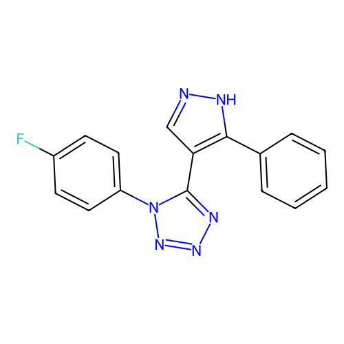 1-(4-fluorophenyl)-5-(5-phenyl-1H-pyrazol-4-yl)-1H-tetraazole structure