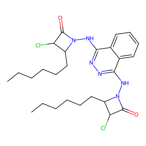 1,1'-(Phthalazine-1,4-diyldiazanediyl)bis(3-chloro-4-hexylazetidin-2-one) structure