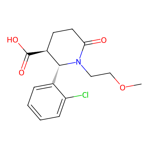 (2S,3S)-2-(2-chlorophenyl)-1-(2-methoxyethyl)-6-oxopiperidine-3-carboxylic acid structure
