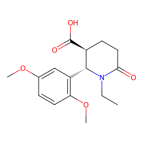 (2S,3S)-2-(2,5-dimethoxyphenyl)-1-ethyl-6-oxopiperidine-3-carboxylic acid structure