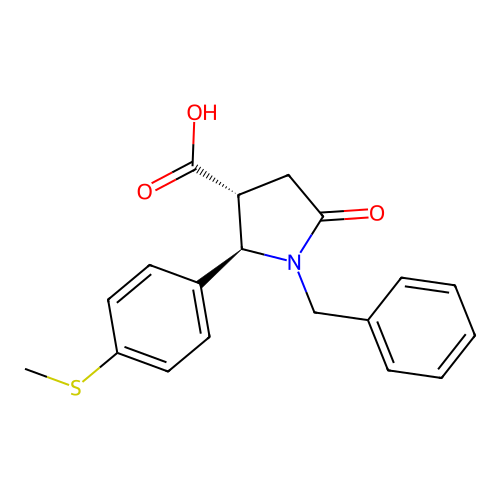 (2R,3R)-1-Benzyl-2-[4-(methylthio)phenyl]-5-oxopyrrolidine-3-carboxylic acid structure