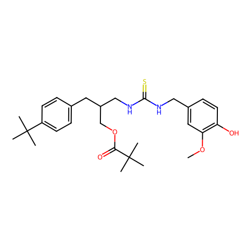 [2-[(4-tert-butylphenyl)methyl]-3-[(4-hydroxy-3-methoxyphenyl)methylcarbamothioylamino]propyl] 2,2-dimethylpropanoate structure