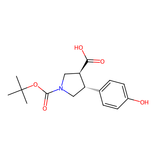 trans-1-Boc-4-(4-hydroxyphenyl)-pyrrolidine-3-carboxylic acid structure
