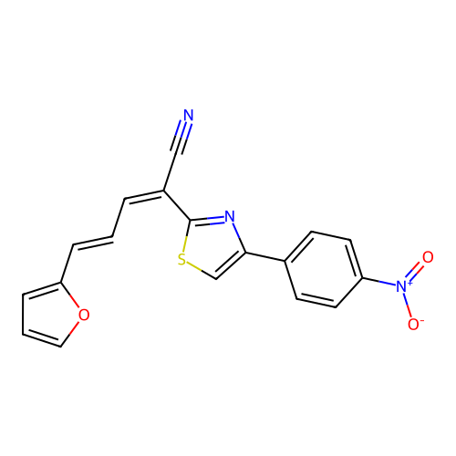 (2Z,4E)-5-(furan-2-yl)-2-[4-(4-nitrophenyl)-1,3-thiazol-2-yl]penta-2,4-dienenitrile structure