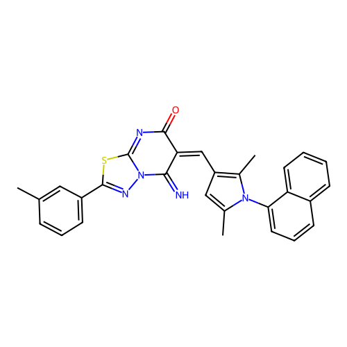 (E)-6-((2,5-dimethyl-1-(naphthalen-1-yl)-1H-pyrrol-3-yl)methylene)-5-imino-2-(m-tolyl)-5H-[1,3,4]thiadiazolo[3,2-a]pyrimidin-7(6H)-one structure