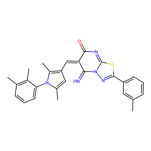 (E)-6-((1-(2,3-dimethylphenyl)-2,5-dimethyl-1H-pyrrol-3-yl)methylene)-5-imino-2-(m-tolyl)-5H-[1,3,4]thiadiazolo[3,2-a]pyrimidin-7(6H)-one structure