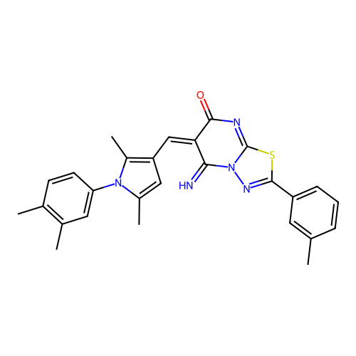 (E)-6-((1-(3,4-dimethylphenyl)-2,5-dimethyl-1H-pyrrol-3-yl)methylene)-5-imino-2-(m-tolyl)-5H-[1,3,4]thiadiazolo[3,2-a]pyrimidin-7(6H)-one structure