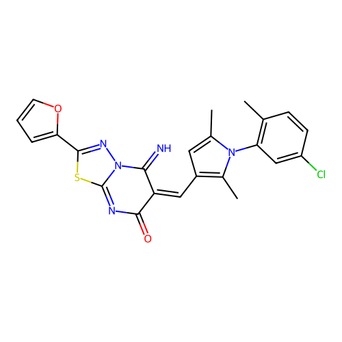 (E)-6-((1-(5-chloro-2-methylphenyl)-2,5-dimethyl-1H-pyrrol-3-yl)methylene)-2-(furan-2-yl)-5-imino-5H-[1,3,4]thiadiazolo[3,2-a]pyrimidin-7(6H)-one structure