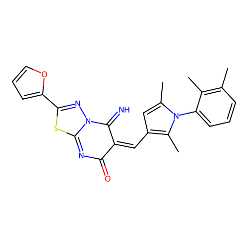 (E)-6-((1-(2,3-dimethylphenyl)-2,5-dimethyl-1H-pyrrol-3-yl)methylene)-2-(furan-2-yl)-5-imino-5H-[1,3,4]thiadiazolo[3,2-a]pyrimidin-7(6H)-one structure