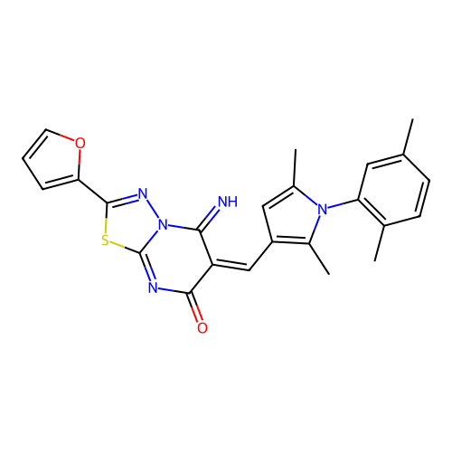 (E)-6-((1-(2,5-dimethylphenyl)-2,5-dimethyl-1H-pyrrol-3-yl)methylene)-2-(furan-2-yl)-5-imino-5H-[1,3,4]thiadiazolo[3,2-a]pyrimidin-7(6H)-one structure