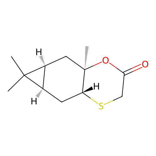 (4aR,5aR,6aS,7aR)-6,6,7a-trimethylhexahydro-4aH-cyclopropa[g][1,4]benzoxathiin-2(3H)-one structure