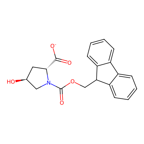 (2R,4S)-1-(9H-fluoren-9-ylmethoxycarbonyl)-4-hydroxy-pyrrolidine-2-carboxylate structure