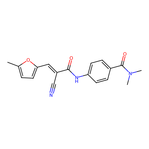 4-[2-cyano-3-(5-methylfuran-2-yl)prop-2-enamido]-N,N-dimethylbenzamide structure