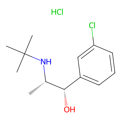 (1R,2R)-1-(3-chlorophenyl)-2-[(1,1-dimethylethyl)amino]-1-propanol hydrochloride structure