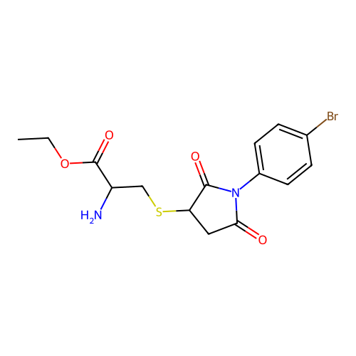 ethyl S-[1-(4-bromophenyl)-2,5-dioxopyrrolidin-3-yl]cysteinate structure