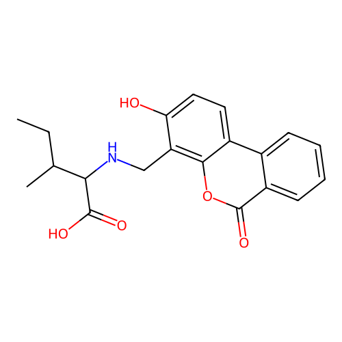 2-(((3-hydroxy-6-oxo-6H-benzo[c]chromen-4-yl)methyl)amino)-3-methylpentanoic acid structure