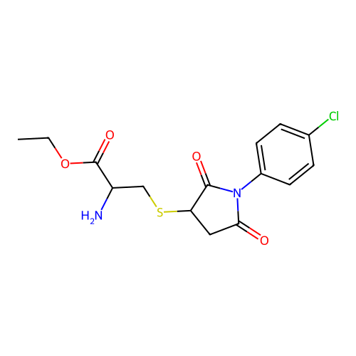 ethyl S-[1-(4-chlorophenyl)-2,5-dioxopyrrolidin-3-yl]cysteinate structure