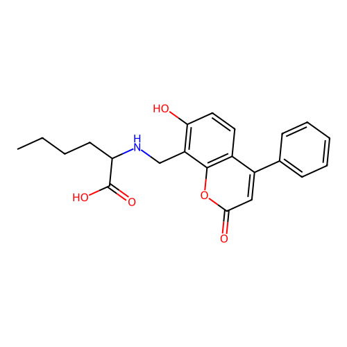 N-[(7-hydroxy-2-oxo-4-phenyl-2H-chromen-8-yl)methyl]norleucine structure