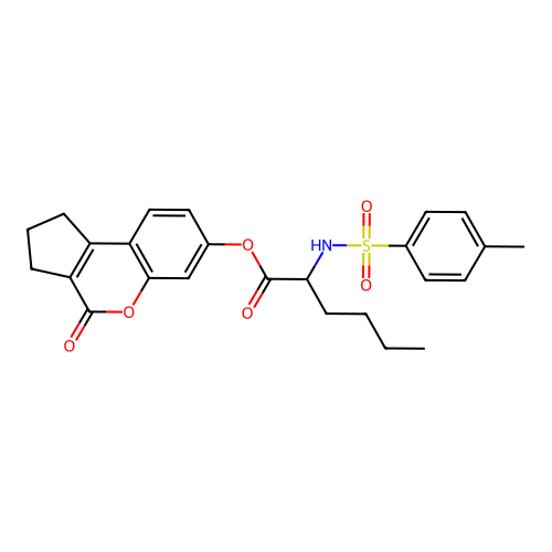 4-oxo-1,2,3,4-tetrahydrocyclopenta[c]chromen-7-yl 2-(4-methylphenylsulfonamido)hexanoate structure