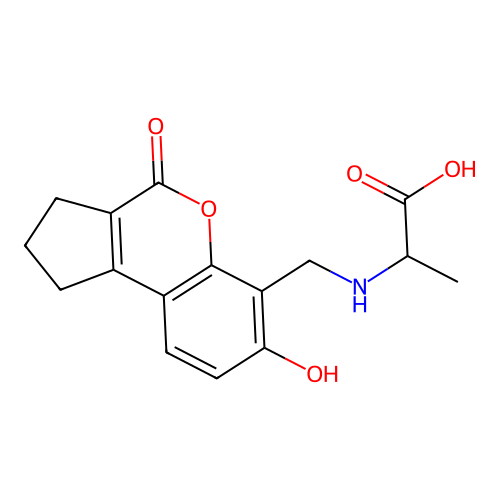 2-(((7-hydroxy-4-oxo-1,2,3,4-tetrahydrocyclopenta[c]chromen-6-yl)methyl)amino)propanoic acid structure
