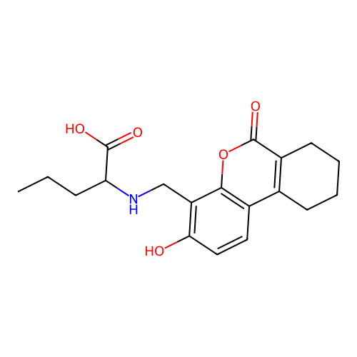 N-[(3-hydroxy-6-oxo-7,8,9,10-tetrahydro-6H-benzo[c]chromen-4-yl)methyl]norvaline structure