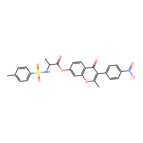 [2-methyl-3-(4-nitrophenyl)-4-oxochromen-7-yl] 2-[(4-methylphenyl)sulfonylamino]propanoate structure