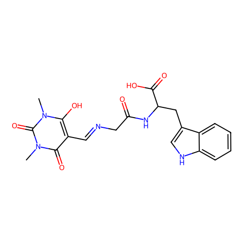 N-[(1,3-dimethyl-2,4,6-trioxotetrahydro-5(2H)-pyrimidinylidene)methyl]glycyltryptophan structure