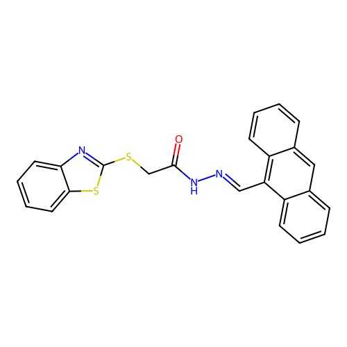 N-[(E)-anthracen-9-ylmethylideneamino]-2-(1,3-benzothiazol-2-ylsulfanyl)acetamide structure