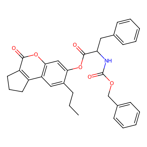 4-oxo-8-propyl-1,2,3,4-tetrahydrocyclopenta[c]chromen-7-yl 2-(((benzyloxy)carbonyl)amino)-3-phenylpropanoate structure