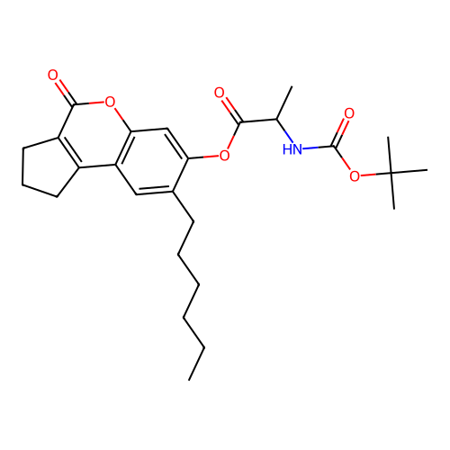 8-hexyl-4-oxo-1,2,3,4-tetrahydrocyclopenta[c]chromen-7-yl 2-((tert-butoxycarbonyl)amino)propanoate structure