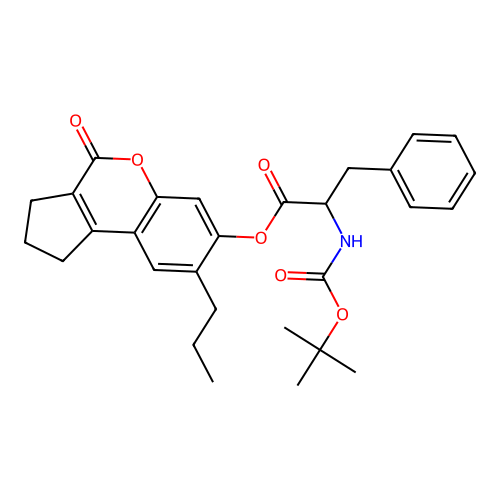 4-oxo-8-propyl-1,2,3,4-tetrahydrocyclopenta[c]chromen-7-yl 2-((tert-butoxycarbonyl)amino)-3-phenylpropanoate structure