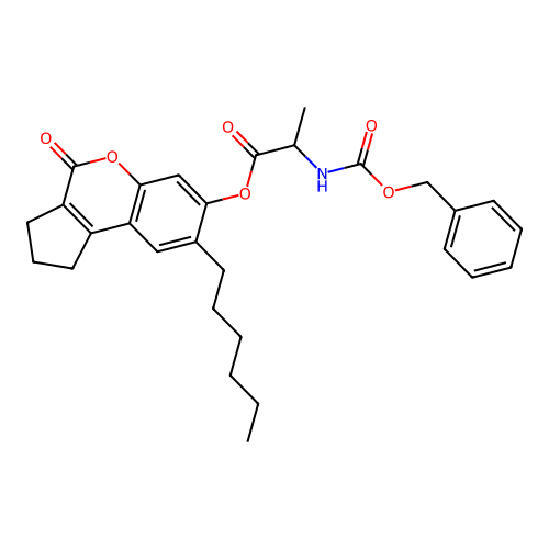 8-hexyl-4-oxo-1,2,3,4-tetrahydrocyclopenta[c]chromen-7-yl 2-(((benzyloxy)carbonyl)amino)propanoate structure