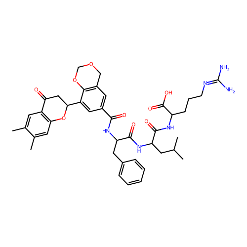 5-(diaminomethylideneamino)-2-[[2-[[2-[[8-(6,7-dimethyl-4-oxo-2,3-dihydrochromen-2-yl)-4H-1,3-benzodioxine-6-carbonyl]amino]-3-phenylpropanoyl]amino]-4-methylpentanoyl]amino]pentanoic acid structure