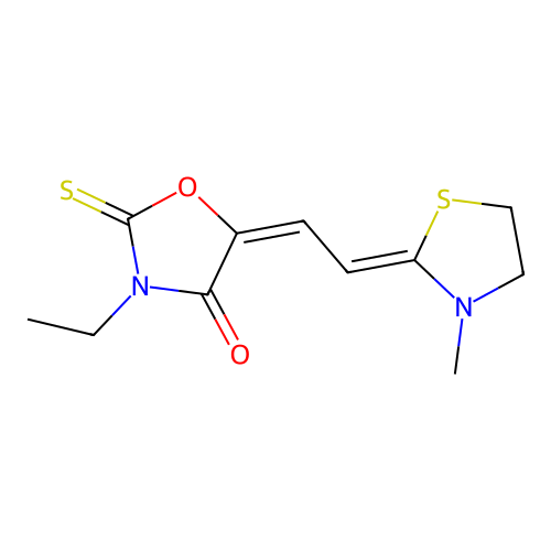 3-Ethyl-5-((3-methylthiazolidin-2-ylidene)ethylidene)-2-thioxooxazolidin-4-one structure
