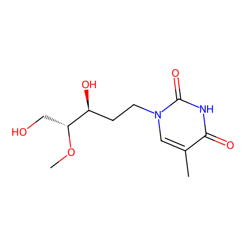 1-[(3S,4R)-3,5-dihydroxy-4-methoxy-pentyl]-5-methyl-pyrimidine-2,4-dione structure