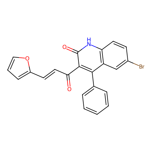 (E)-1-(6-bromo-2-hydroxy-4-phenylquinolin-3-yl)-3-(furan-2-yl)prop-2-en-1-one structure
