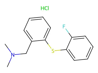 Benzenemethanamine, N,N-dimethyl-2-((2-fluorophenyl)thio)-, hydrochloride structure