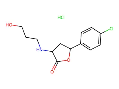 Dihydro-5-(4-chlorophenyl)-3-((3-hydroxypropyl)amino)-2(3H)-furanone hydrochloride structure