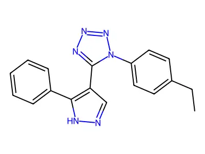 1-(4-ethylphenyl)-5-(5-phenyl-1H-pyrazol-4-yl)-1H-tetraazole structure