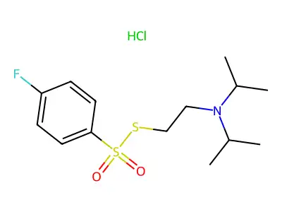 Benzenesulfonothioic acid, 4-fluoro-, S-(2-(bis(1-methylethyl)amino)ethyl) ester, hydrochloride structure