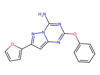 Pyrazolo(1,5-a)-1,3,5-triazin-4-amine, 7-(2-furanyl)-2-phenoxy- structure