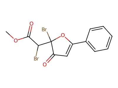 2-Furanacetic acid, 2,3-dihydro-alpha,2-dibromo-3-oxo-5-phenyl-, methyl ester structure