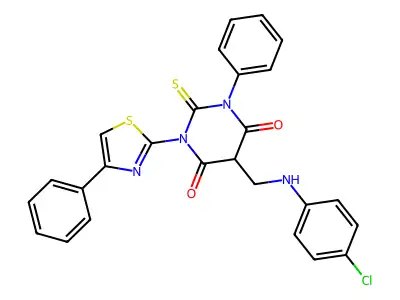 4,6(1H,5H)-Pyrimidinedione, dihydro-5-(((4-chlorophenyl)amino)methyl)-1-phenyl-3-(4-phenyl-2-thiazolyl)-2-thioxo- structure