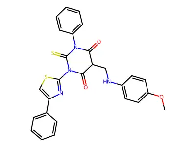 4,6(1H,5H)-Pyrimidinedione, dihydro-5-(((4-methoxyphenyl)amino)methyl)-1-phenyl-3-(4-phenyl-2-thiazolyl)-2-thioxo- structure