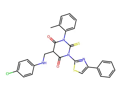4,6(1H,5H)-Pyrimidinedione, dihydro-5-(((4-chlorophenyl)amino)methyl)-1-(2-methylphenyl)-3-(4-phenyl-2-thiazolyl)-2-thioxo- structure