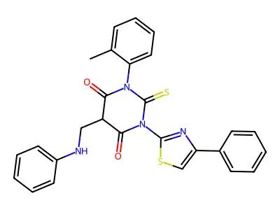 4,6(1H,5H)-Pyrimidinedione, dihydro-1-(2-methylphenyl)-5-((phenylamino)methyl)-3-(4-phenyl-2-thiazolyl)-2-thioxo- structure