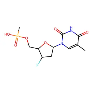 Thymidine, 3'-deoxy-3'-fluoro-, 5'-(hydrogen methylphosphonate) structure