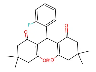2-[(2-fluorophenyl)(2-hydroxy-4,4-dimethyl-6-oxocyclohex-1-en-1-yl)methyl]-3-hydroxy-5,5-dimethylcyclohex-2-en-1-one structure