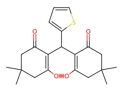 3-hydroxy-2-((6-hydroxy-4,4-dimethyl-2-oxocyclohex-1-enyl)-2-thienylmethyl)-5,5-dimethylcyclohex-2-en-1-one structure